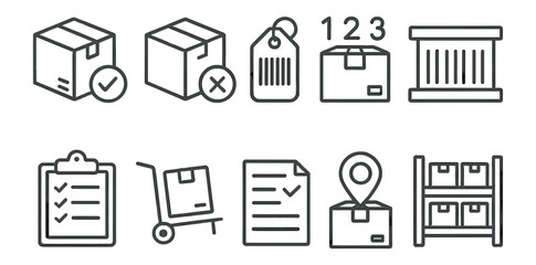 Logistics, shipping outline icon set. delivery, warehouse, inventory management icons