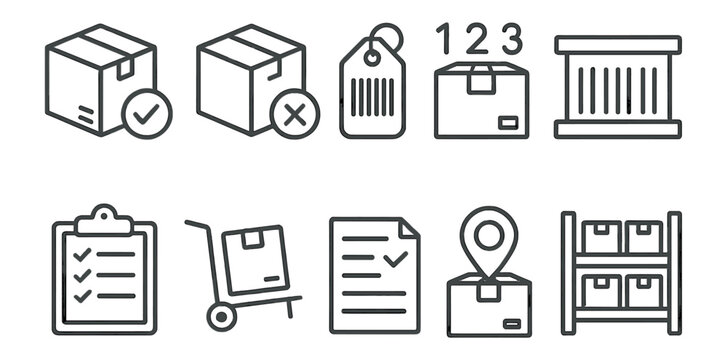 Logistics, shipping outline icon set. delivery, warehouse, inventory management icons