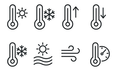 Weather, climate line icon set. temperature, forecast, season line art illustrations