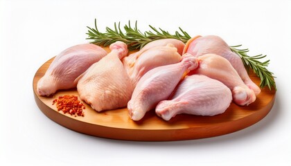 raw chicken parts arranged on a white isolated background ready for cooking or preparation