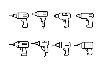A line art drill vector icon set
