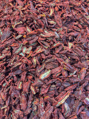 A close up, full frame view of a large pile of sun dried tomatoes, concept of italian cuisine,...