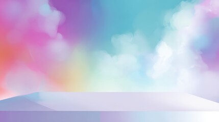 Pastel gradient background with soft abstract clouds and light pink blue hues