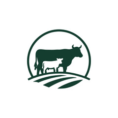 Cow and calf farm logo design