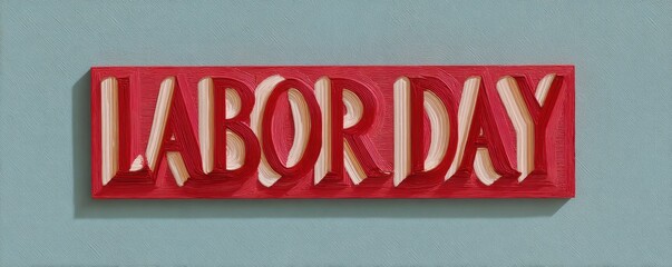 Labor day sign with red 3d text on blue background