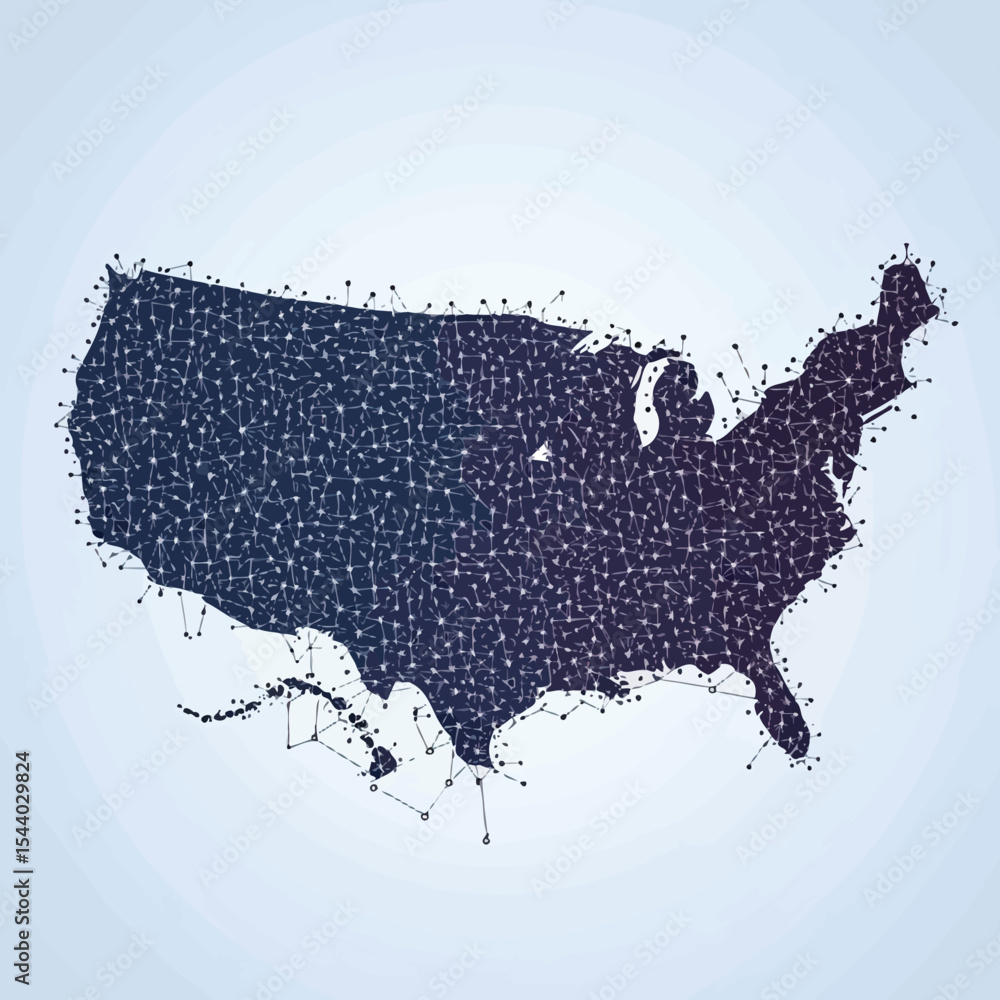 Poster abstract polygonal wireframe usa map with connecting dots and lines digital network concept futurist
