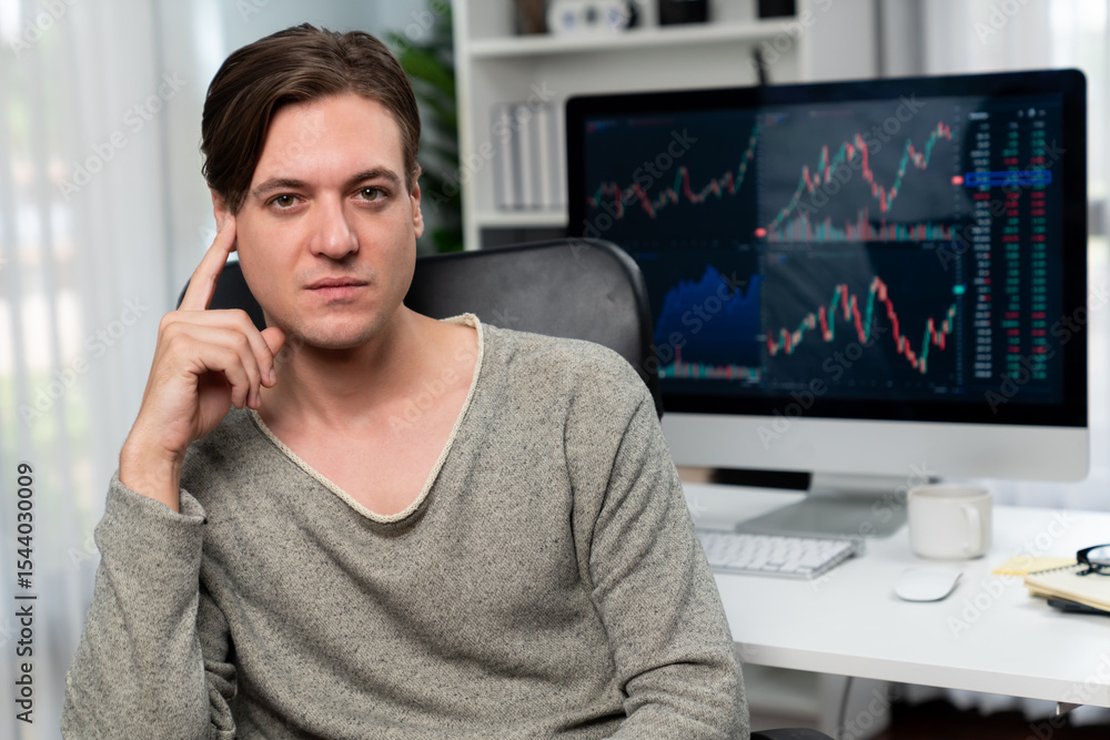 Aufkleber smart business trader in casual looking at camera against value dynamic increased stock exchange mar