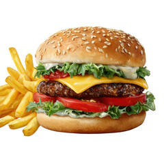 hamburger on white background and  on isolated transparent background or png