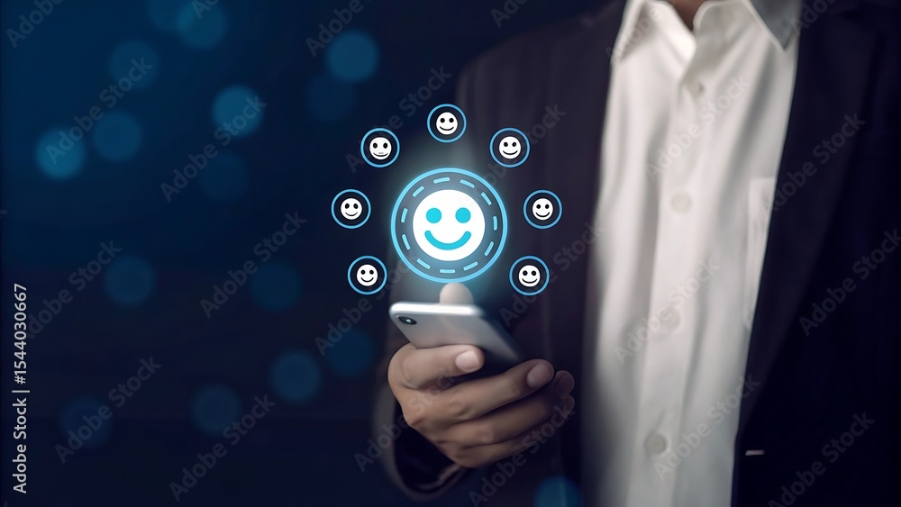 Poster ai artificial intelligence. woman using mobile smart phone chatting with customer service, ai chatbo