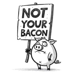 Funny pig character holds protest sign saying Not Your Bacon