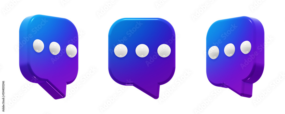Poster modern square chat speech bubble with a smooth blue-to-purple gradient. 3d render icon element, isol
