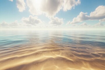 Golden sand ripples flow beneath a clear expansive horizon