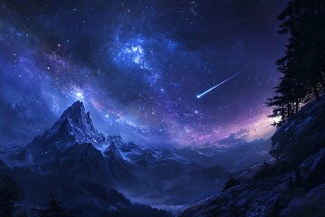 A single shooting star streaks brightly across a calm starry sky