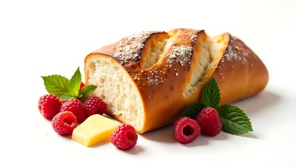 Delicious raspberry cream loaf with butter and mint