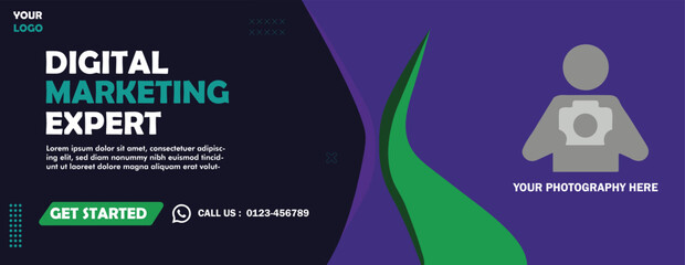 Modern business card template featuring a photographer icon and contact details