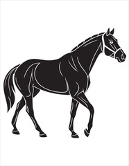 Elegant Horse Silhouette Vector – Black and White Stallion Illustrations, Equestrian Clipart & Galloping Horse Graphics
