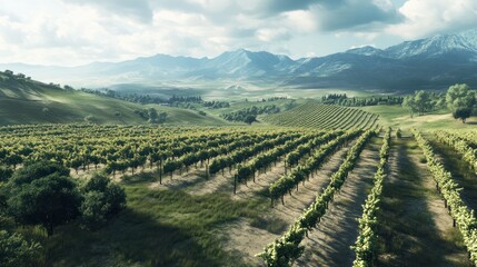 Fototapeta premium Serene Vineyard Landscape in Mountain Valley