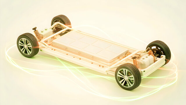 3D model of electric vehicle powertrain with energy flow