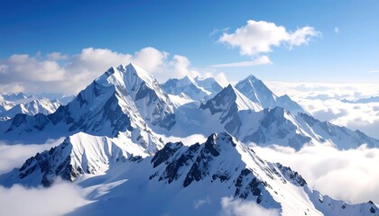 Naklejka premium Snowy Mountain Range Aerial View.