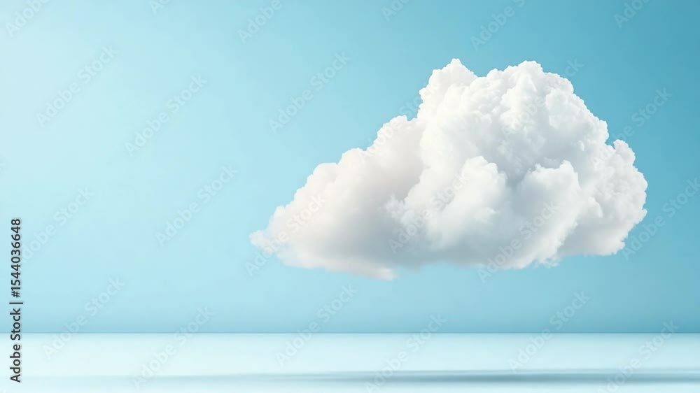 Poster serene cloudscape: a single, fluffy cloud floats gracefully against a serene blue backdrop, creating
