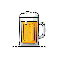 Beer mug filled with frothy lager on white background  