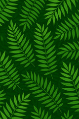 Green tropical fern leaf seamless pattern. Exotic jungle foliage background for summer design. Botanical vector illustration of palm fronds. Natural, organic plant wallpaper.