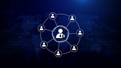Businessman touch button communication group dollar currency ,Animation of lines and dots connecting people. Global network connections and social networking concept - Powered by Adobe