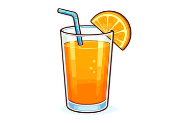 Fresh orange juice glass with straw and orange slice, cartoon vector illustration. Citrus beverage, refreshing summer drink, healthy vitamin C breakfast juice isolated on white background