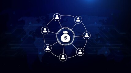 Businessman pushing button dollar network icon, Animation of lines and dots connecting people. Global network connections and social networking concept - Powered by Adobe