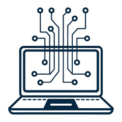 Minimal vector icon of a laptop with circuit lines, symbolizing technology, coding, programming, and digital innovation. Perfect for IT, software development, and tech branding.