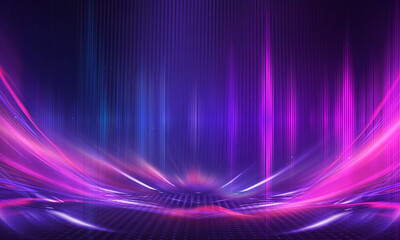 Abstract bright neon background scene with rays, spotlights, multi-colored background.