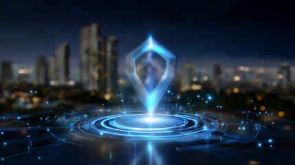 Digital City Map with GPS Icon Above House