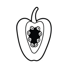 bell pepper with detailed seed interior in line art Vector illustration