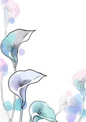A soft, artistic floral frame with watercolor flowers and line sketches, surrounding a central white space for creative use