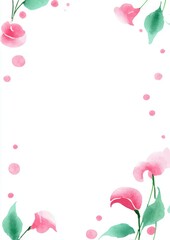 A soft, artistic floral frame with watercolor flowers and line sketches, surrounding a central white space for creative use