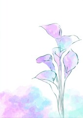 A soft, artistic floral frame with watercolor flowers and line sketches, surrounding a central white space for creative use