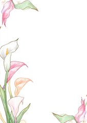 A soft, artistic floral frame with watercolor flowers and line sketches, surrounding a central white space for creative use