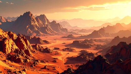 Desert Sunset Mountain Landscape.