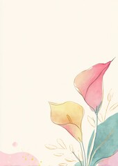 A soft, artistic floral frame with watercolor flowers and line sketches, surrounding a central white space for creative use