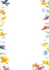 Obraz premium A soft, artistic floral frame with watercolor flowers and line sketches, surrounding a central white space for creative use