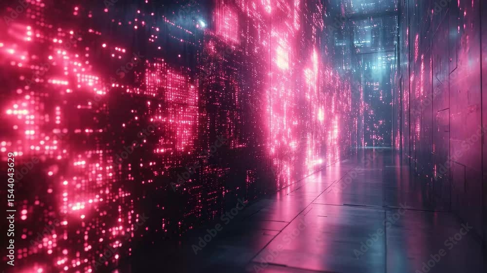 Poster venture down a captivating corridor alive with stunning neon patterns, illuminating the space with b