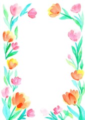 A soft, artistic floral frame with watercolor flowers and line sketches, surrounding a central white space for creative use