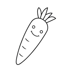 smiley carrot in cute cartoon line art drawing Vector illustration