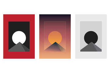 Set of trendy minimalist Sunset Poster Collection – Abstract Landscape Vector Design illustration, Mid century art print. Abstract backgrounds. Design for social media, blog post, banner, web template