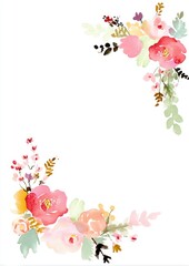 A soft, artistic floral frame with watercolor flowers and line sketches, surrounding a central white space for creative use