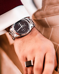 Elegant Men's Chronograph Wristwatch: A Luxury Timepiece Detail