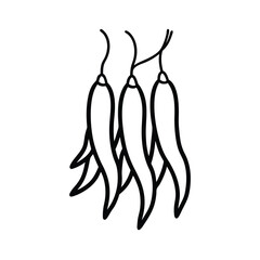 hanging chili bunch in bold linear art design Vector illustration