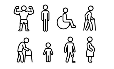 Fototapeta premium Human diversity symbols: inclusivity in mobility, abilities, and life stages
