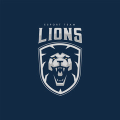 Lion in shield mascot logo