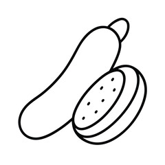 whole and sliced cucumber in minimal line sketch Vector illustration